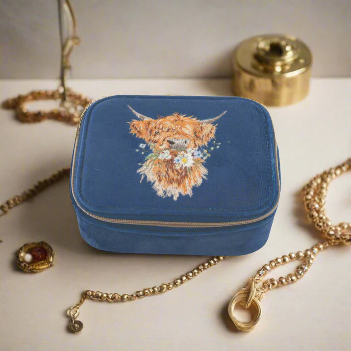 Wrendale Designs by Hannah Dale Embroidered Accessory Case - Daisy Coo - Highland Cow