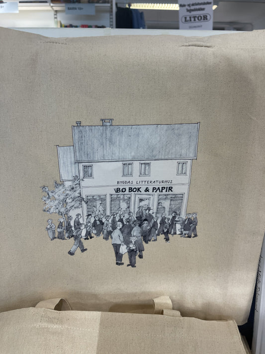 Handlenett canvas Bø bok og papir