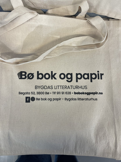 Handlenett canvas Bø bok og papir