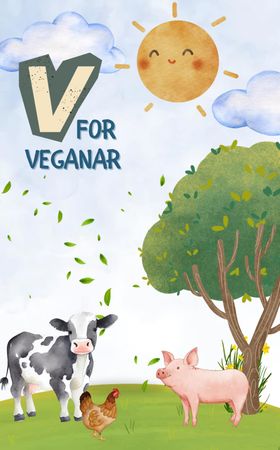 Omslag: V for veganar av Marte Oline Vågnes Dalmo